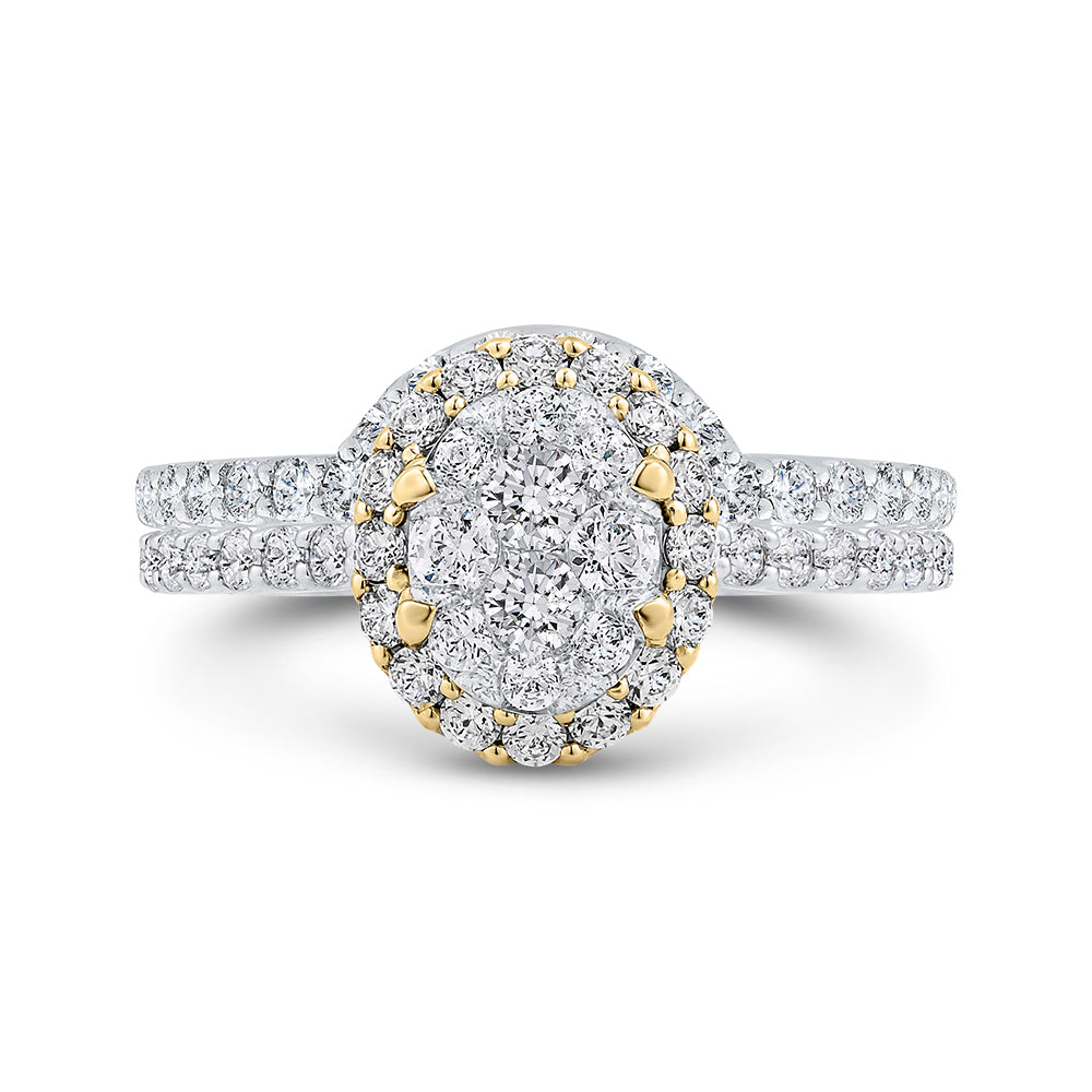 14K Two-Tone Gold Round Diamond Halo Engagement Ring