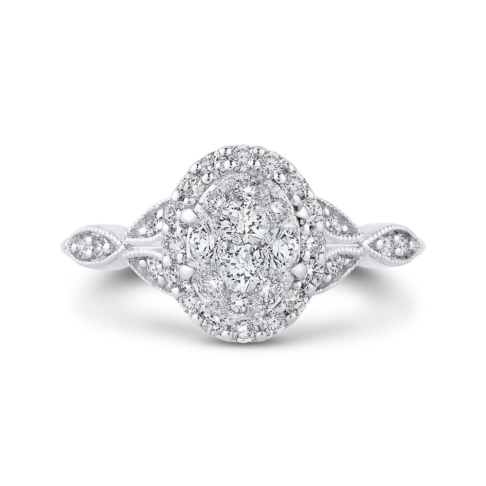 14K White Gold Round Diamond Halo Engagement Ring