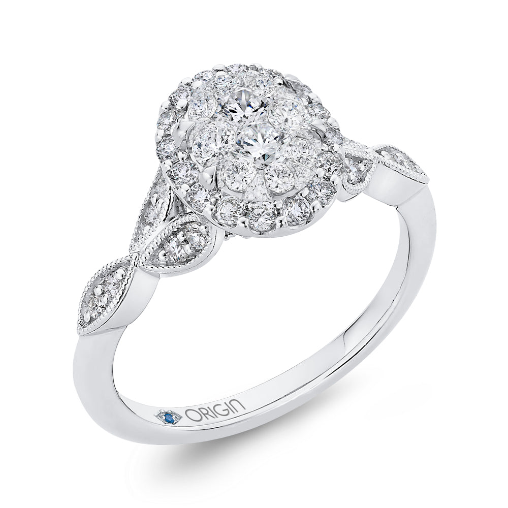 14K White Gold Round Diamond Halo Engagement Ring