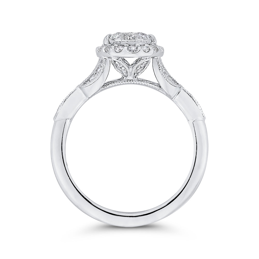14K White Gold Round Diamond Halo Engagement Ring