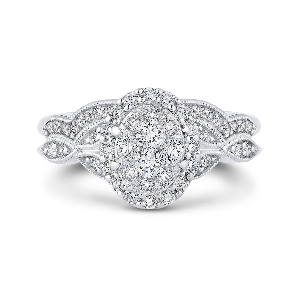 14K White Gold Round Diamond Halo Engagement Ring