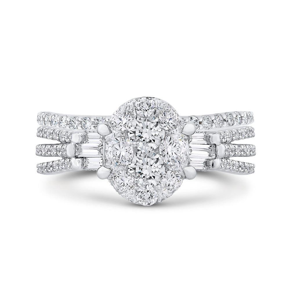 14K White Gold Round & Baguette Diamond Engagement Ring