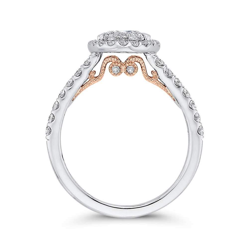 14K Two-Tone Gold Round Diamond Halo Engagement Ring