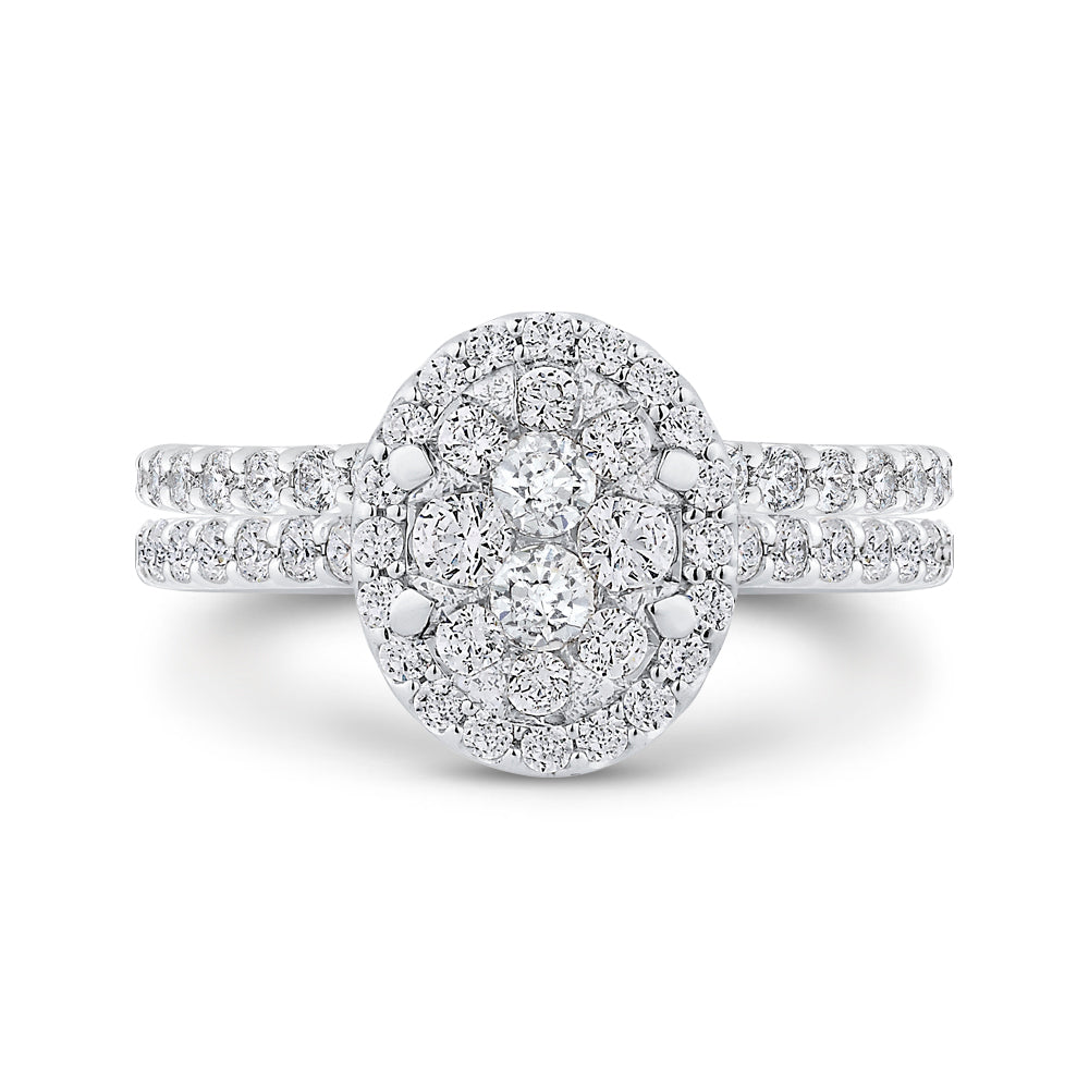 14K Two-Tone Gold Round Diamond Halo Engagement Ring