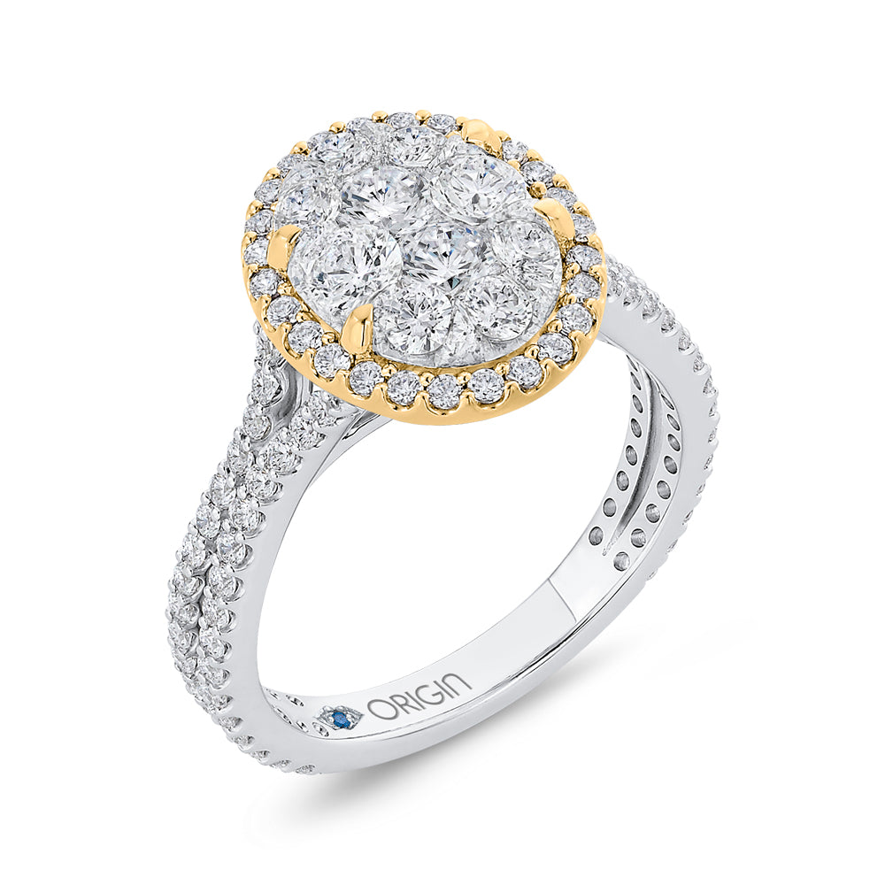 14K Two-Tone Gold Round Diamond Halo Engagement Ring
