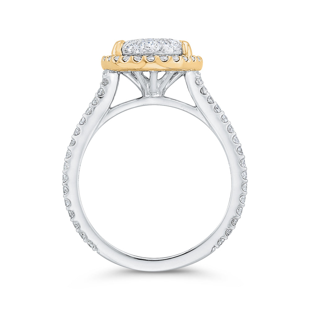 14K Two-Tone Gold Round Diamond Halo Engagement Ring