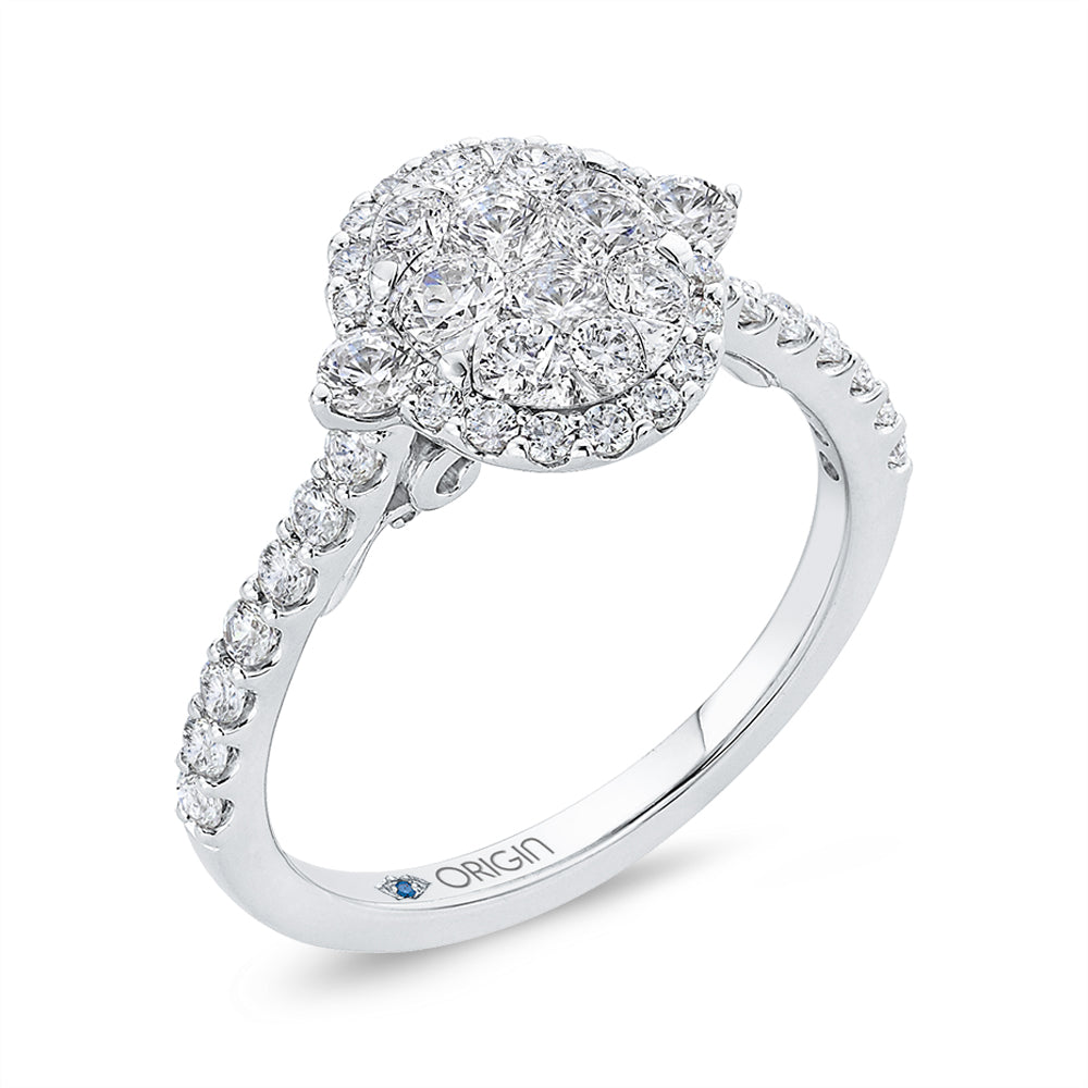 14K White Gold Round Diamond Halo Engagement Ring