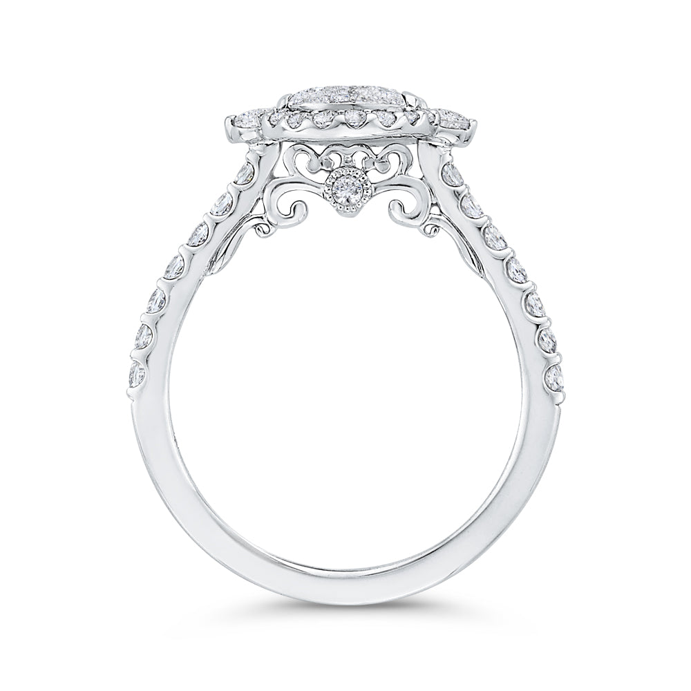 14K White Gold Round Diamond Halo Engagement Ring