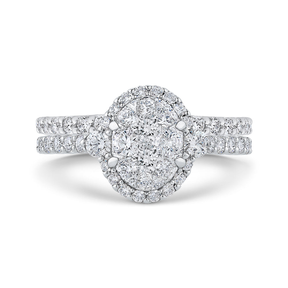 14K White Gold Round Diamond Halo Engagement Ring
