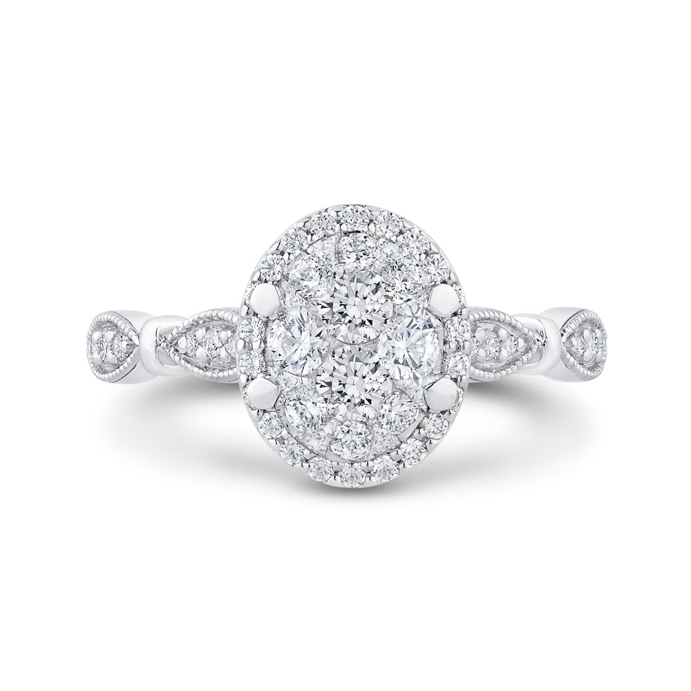 14K White Gold Round Diamond Halo Engagement Ring