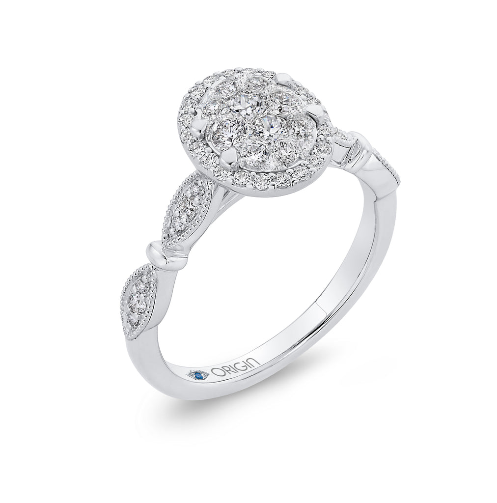 14K White Gold Round Diamond Halo Engagement Ring