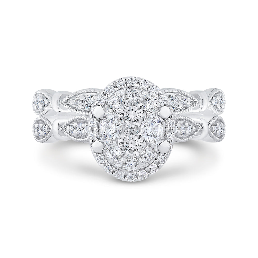 14K White Gold Round Diamond Halo Engagement Ring