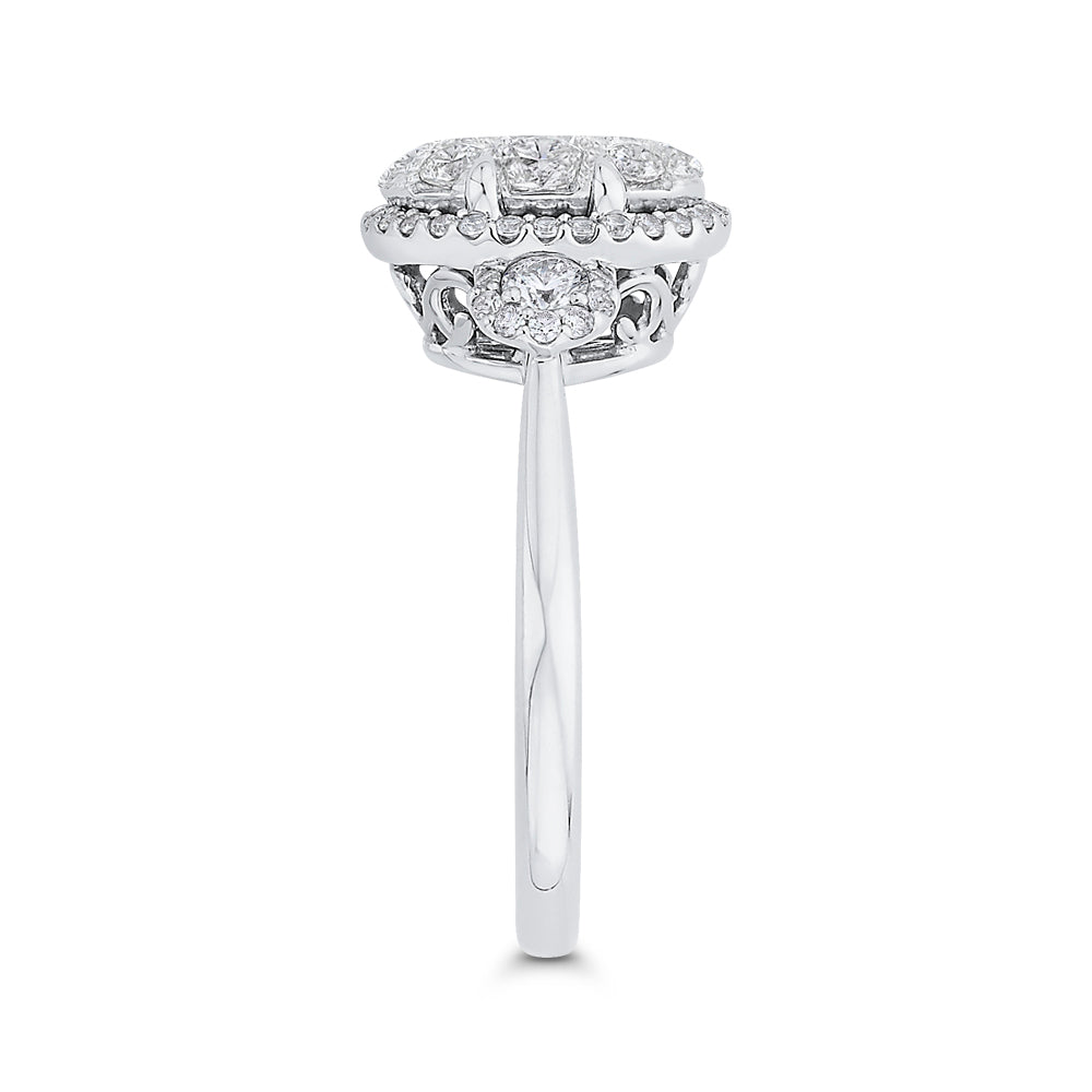 14K White Gold Round Diamond Halo Engagement Ring