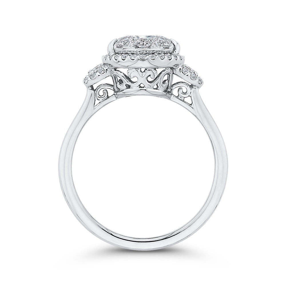 14K White Gold Round Diamond Halo Engagement Ring
