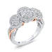 14K Two-Tone Gold Round Diamond Three-Stone Halo Engagement Ring