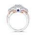 14K Two-Tone Gold Round Diamond Three-Stone Halo Engagement Ring