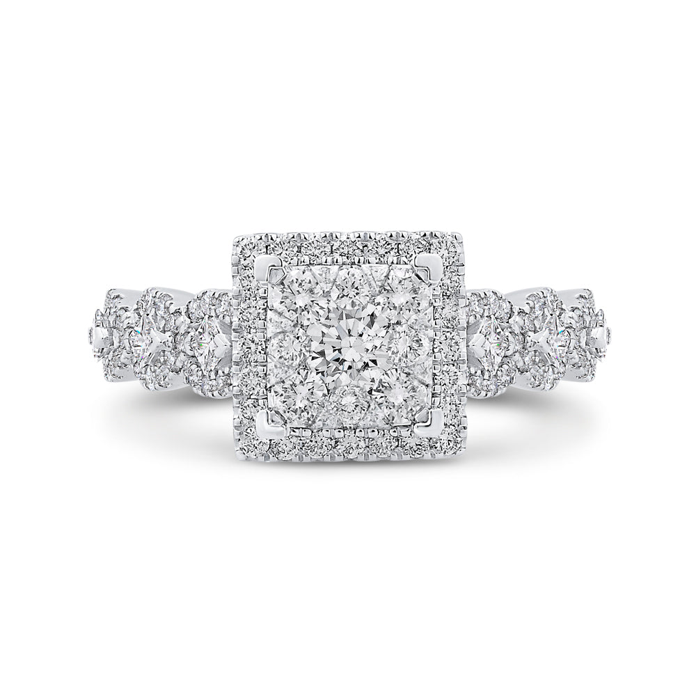 14K White Gold Round Diamond Halo Engagement Ring
