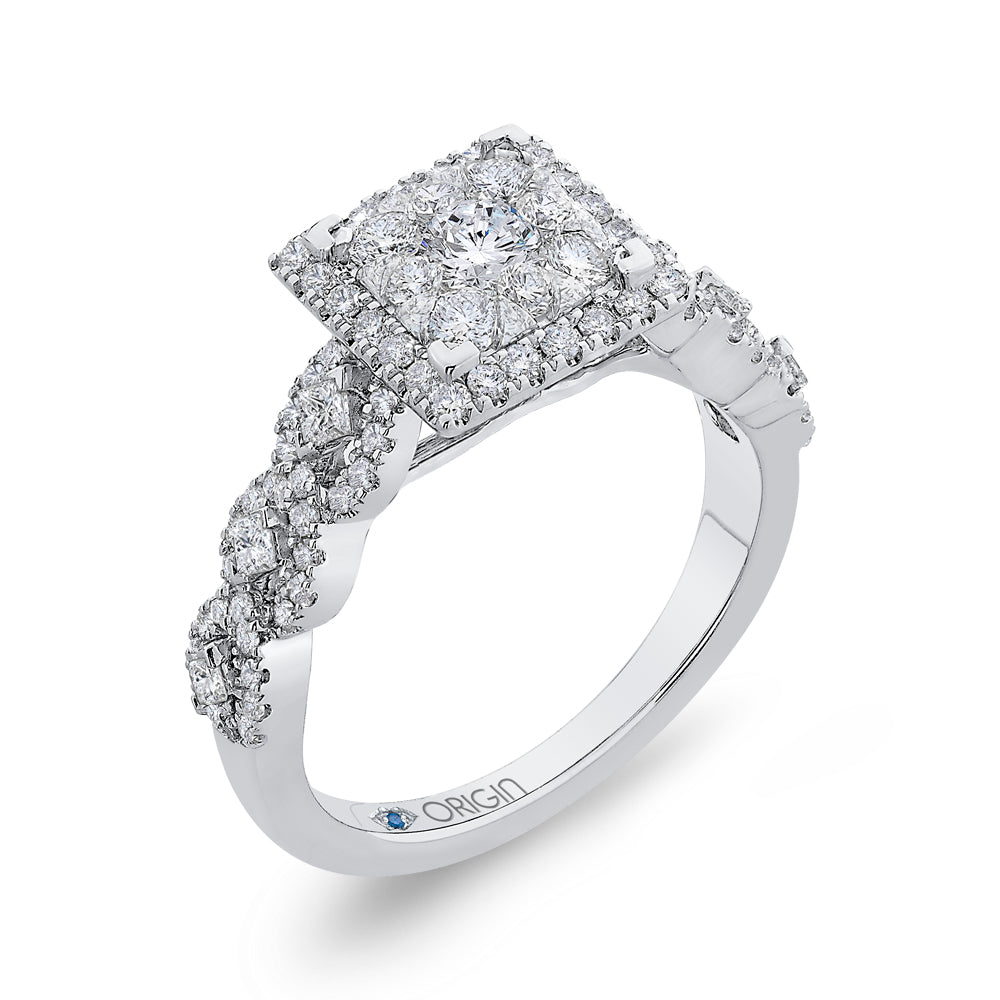 14K White Gold Round Diamond Halo Engagement Ring