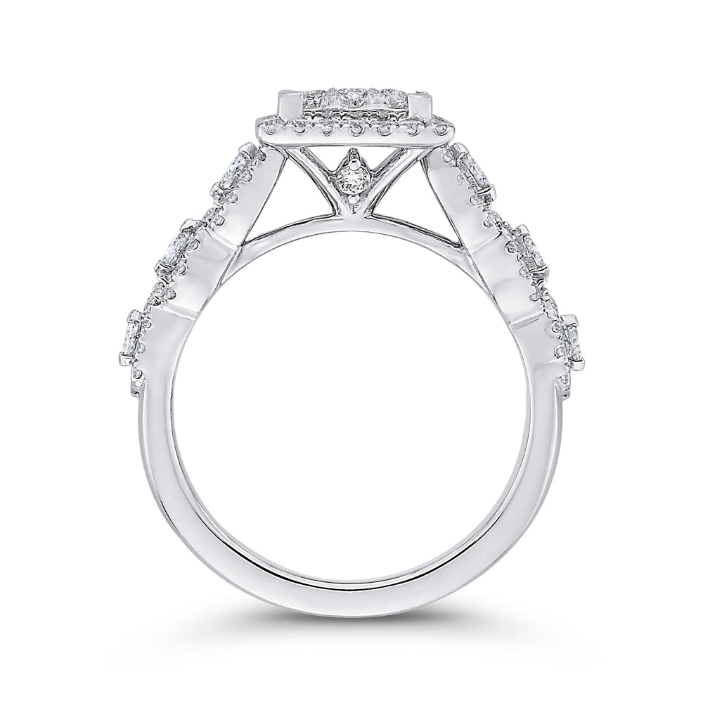 14K White Gold Round Diamond Halo Engagement Ring