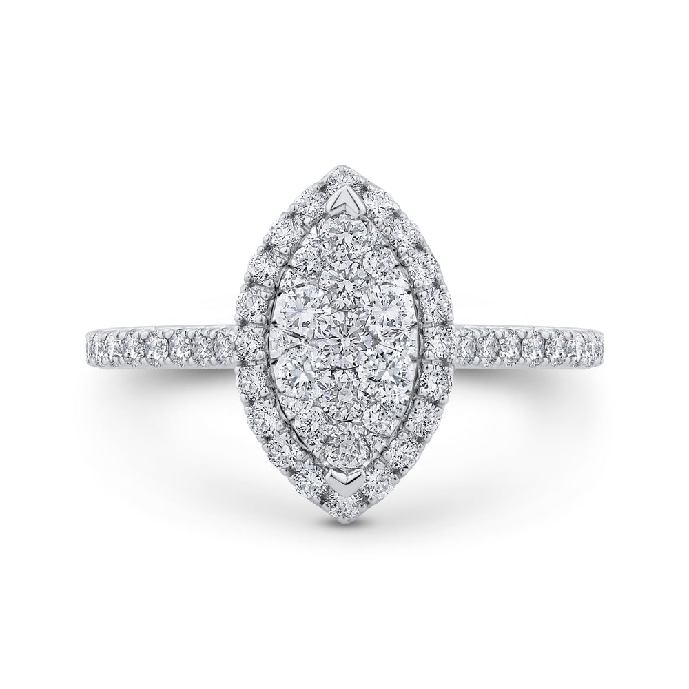 14K Two-Tone Gold Round Diamond Halo Engagement Ring