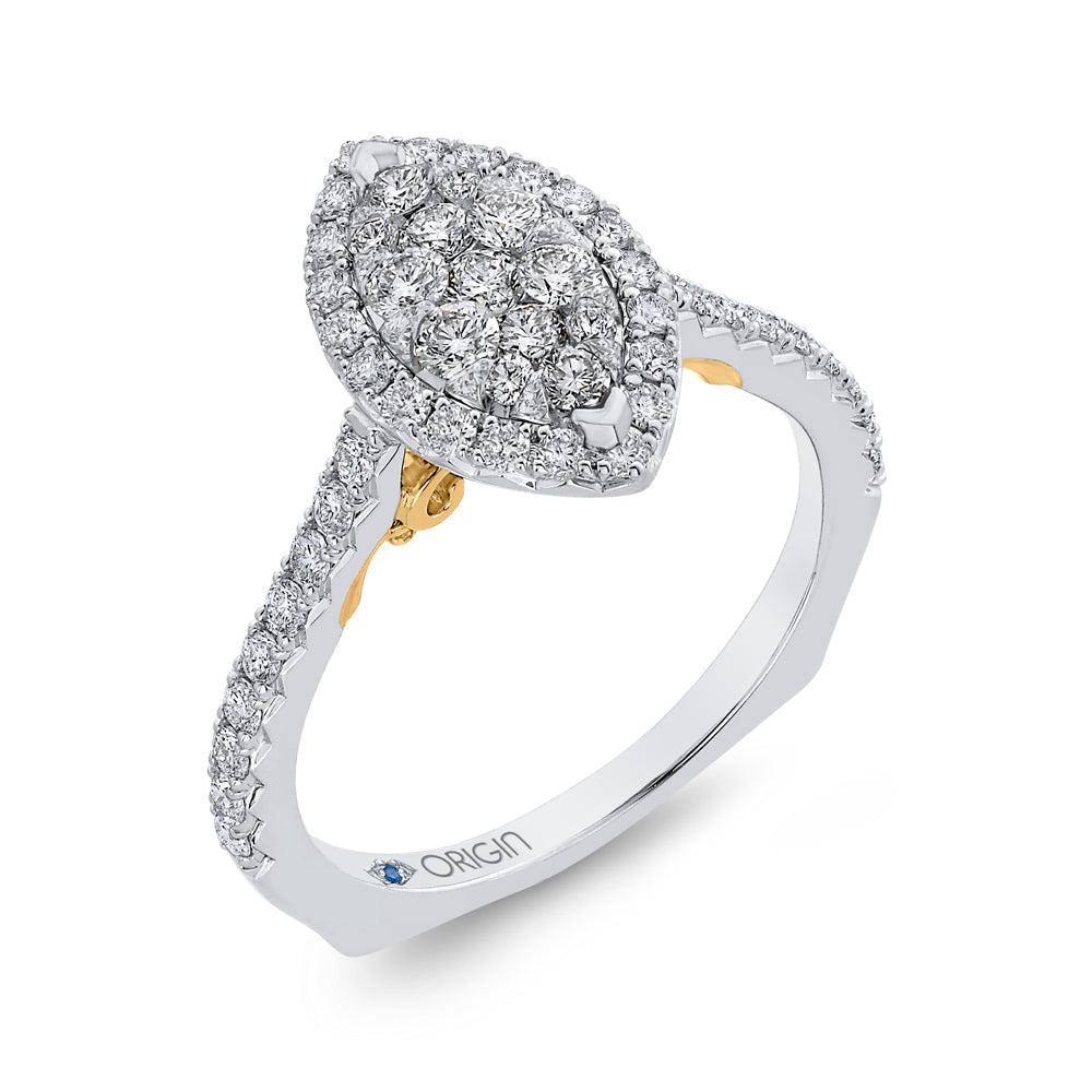 14K Two-Tone Gold Round Diamond Halo Engagement Ring