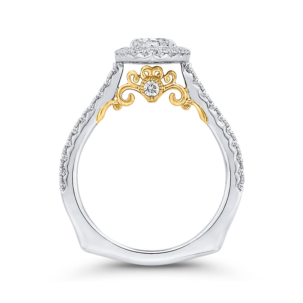 14K Two-Tone Gold Round Diamond Halo Engagement Ring