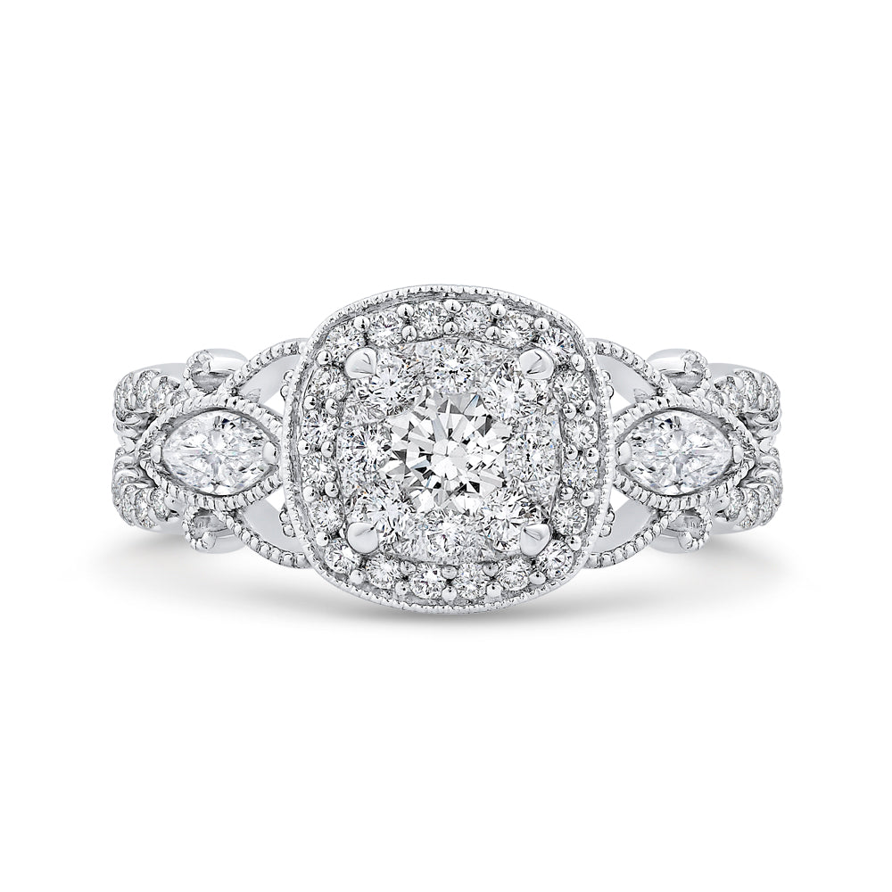14K White Gold Round Diamond Halo Engagement Ring