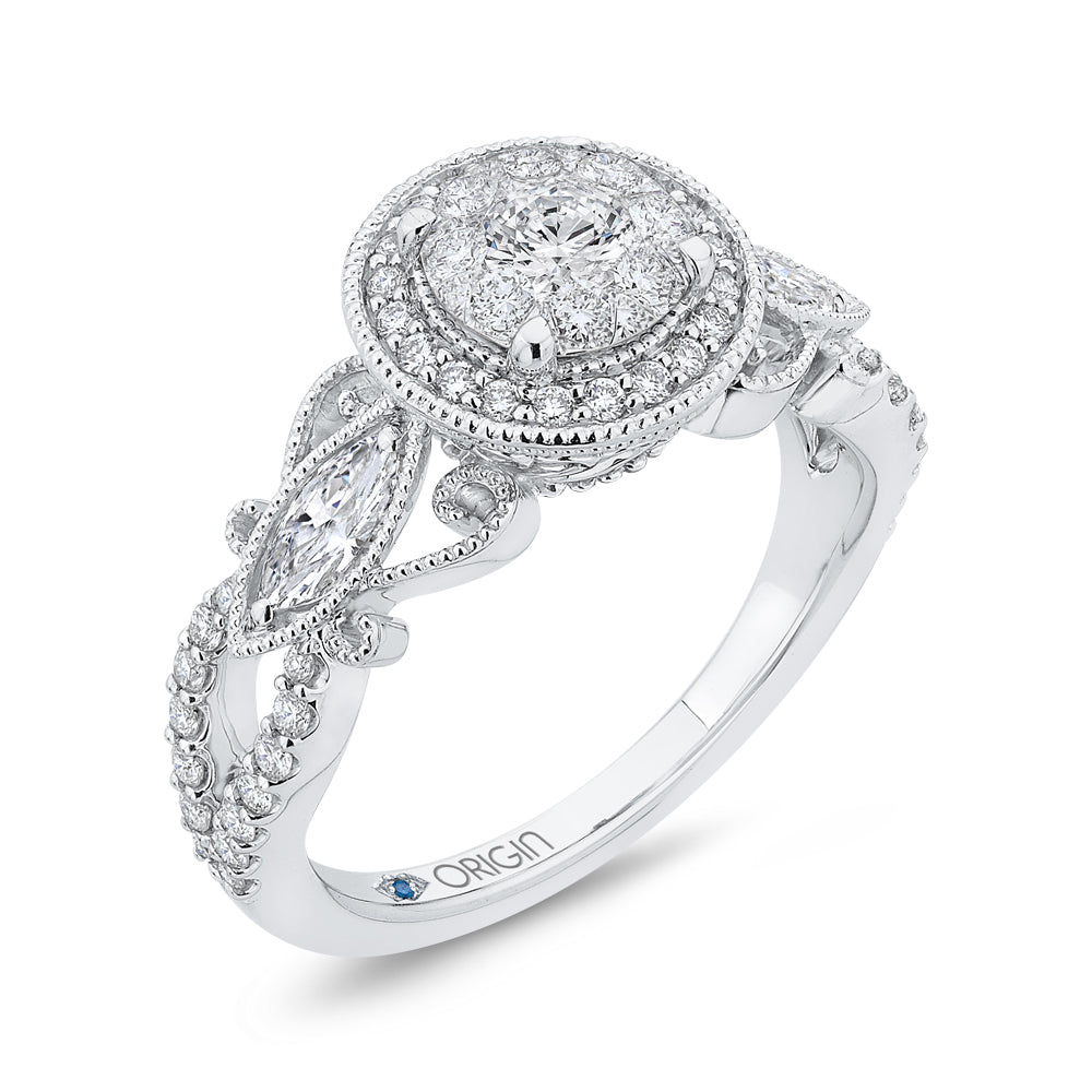 14K White Gold Round Diamond Halo Engagement Ring
