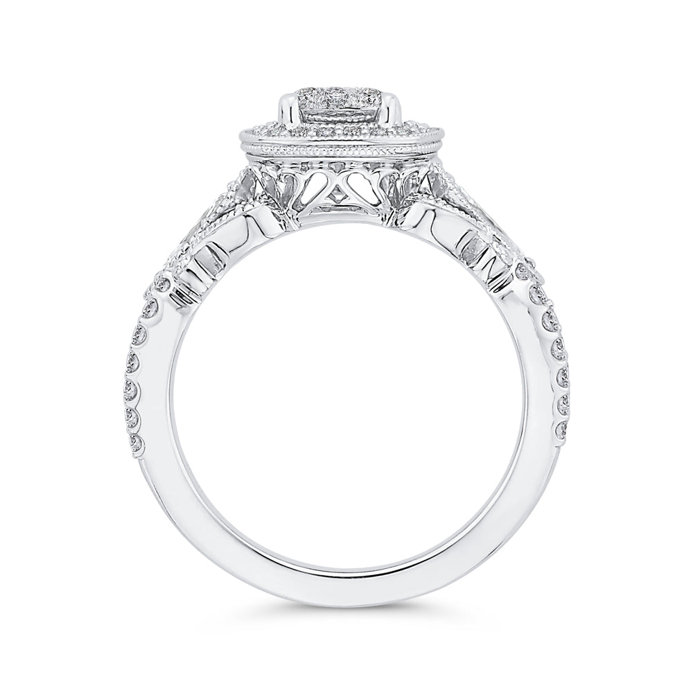 14K White Gold Round Diamond Halo Engagement Ring