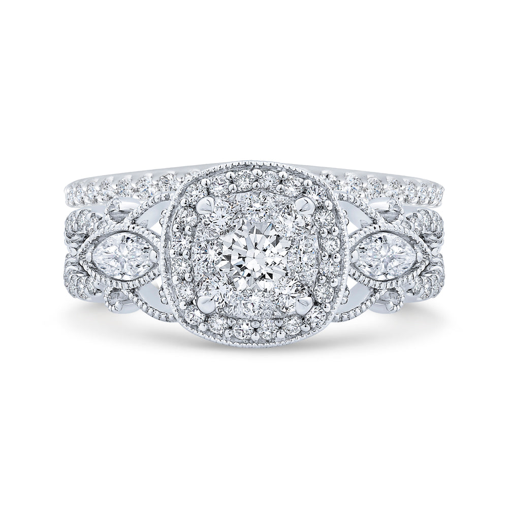 14K White Gold Round Diamond Halo Engagement Ring