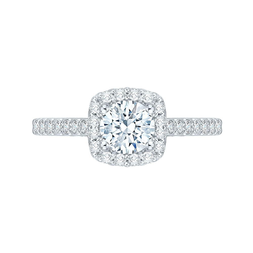 14K White Gold Round Diamond Halo Engagement Ring