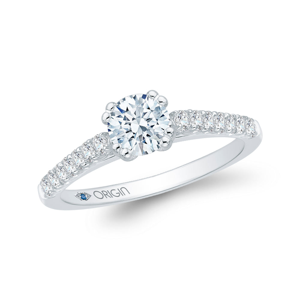 14K White Gold Round Diamond Cathedral Style Engagement Ring