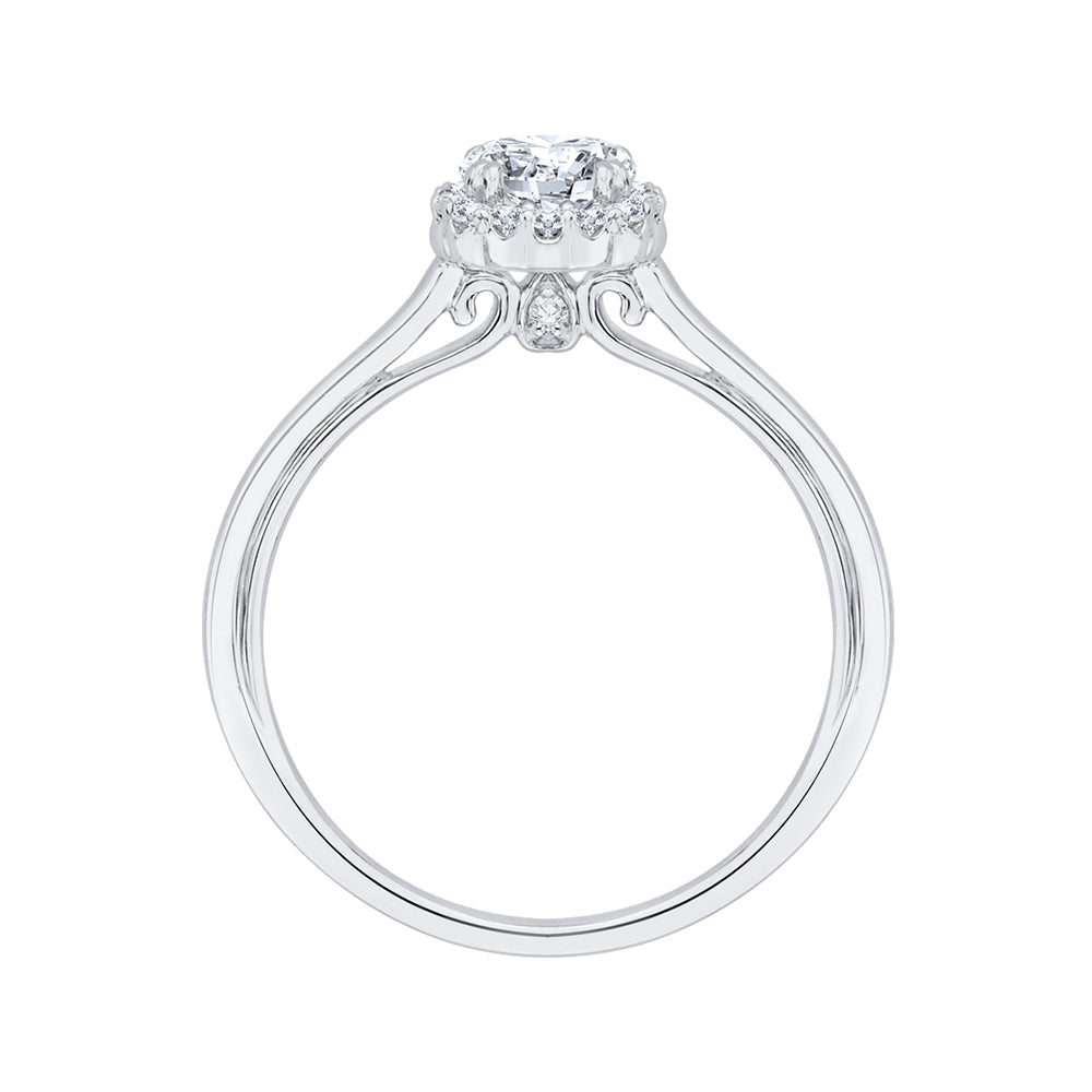 14K White Gold Round Cut Diamond Halo Engagement Ring