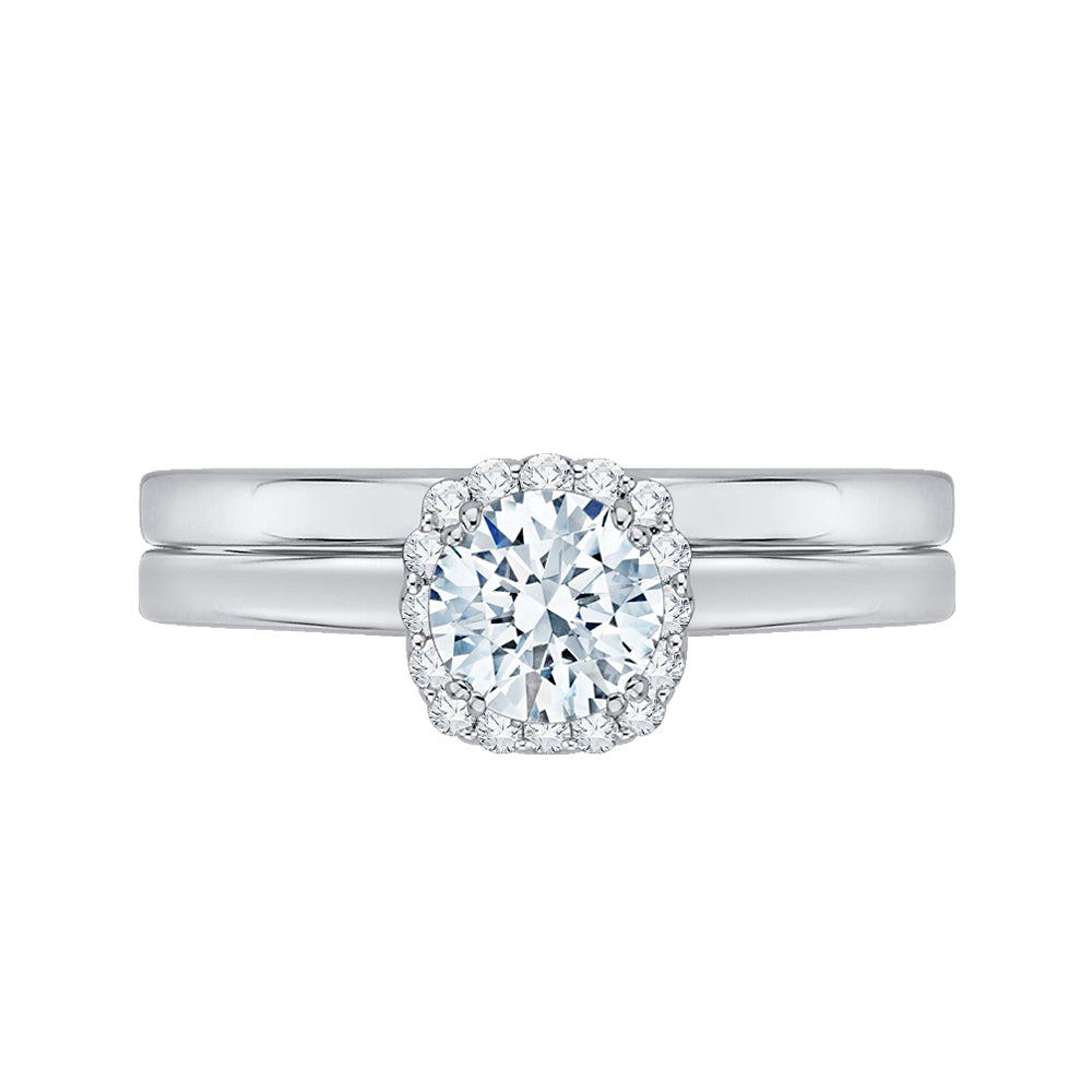 14K White Gold Round Cut Diamond Halo Engagement Ring