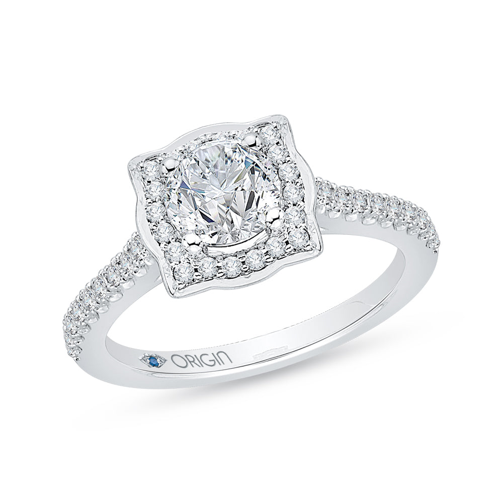 14K White Gold Round Diamond Halo Vintage Engagement Ring