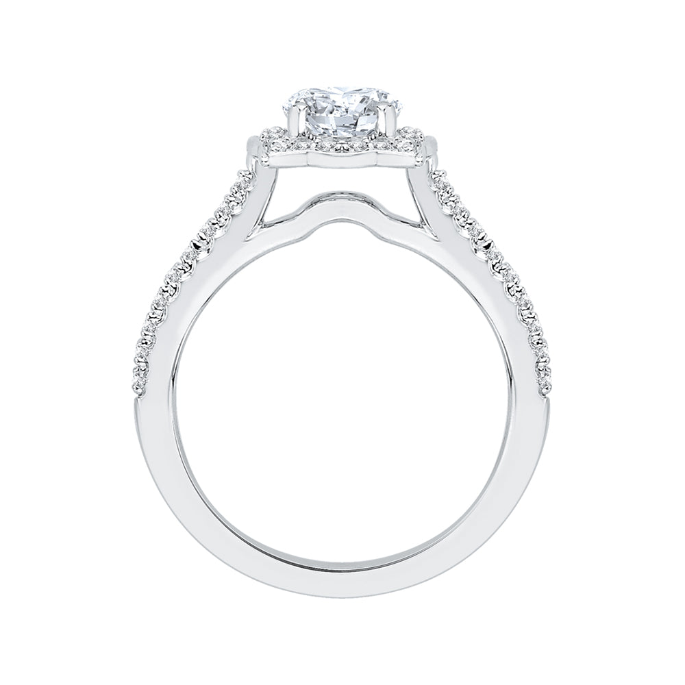 14K White Gold Round Diamond Halo Vintage Engagement Ring