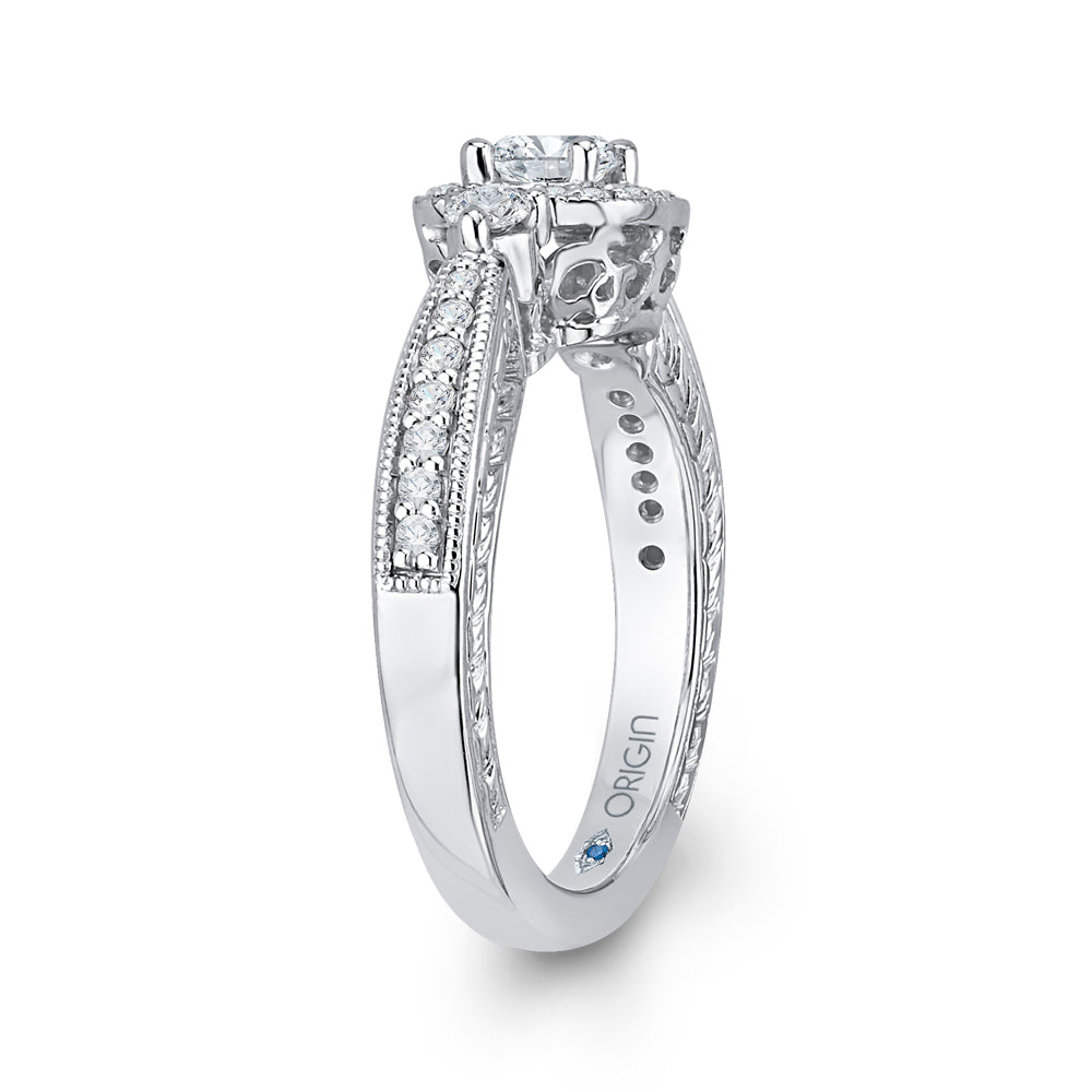 14K White Gold Round Diamond Halo Engagement Ring