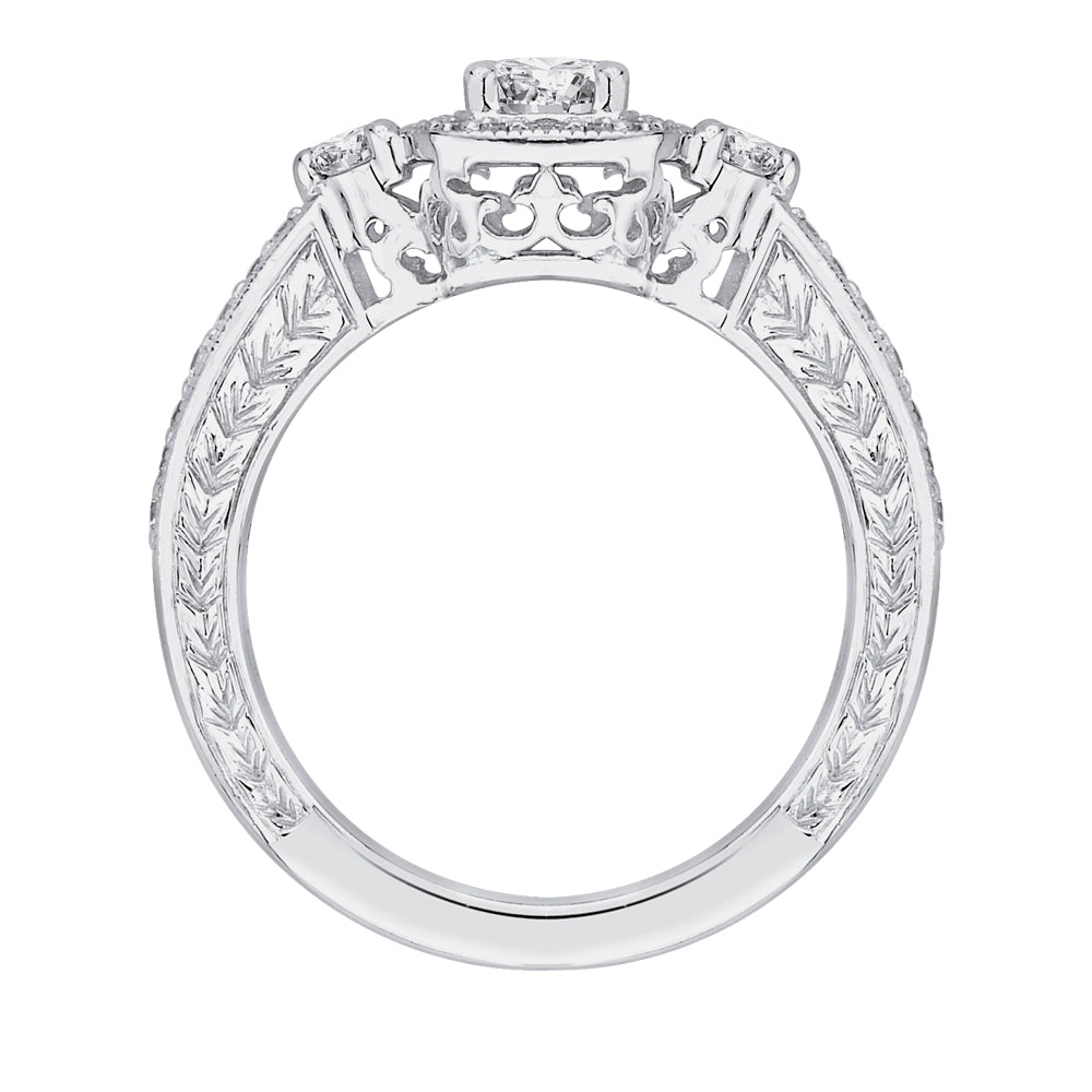 14K White Gold Round Diamond Halo Engagement Ring