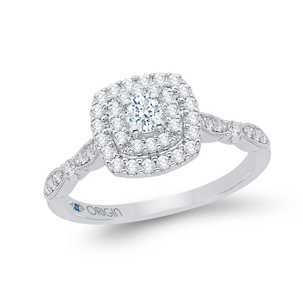 14K White Gold Round Diamond Double Halo Engagement Ring