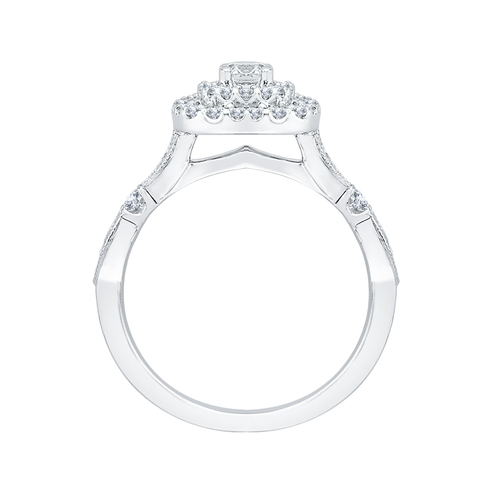 14K White Gold Round Diamond Double Halo Engagement Ring