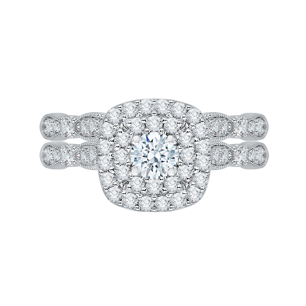 14K White Gold Round Diamond Double Halo Engagement Ring