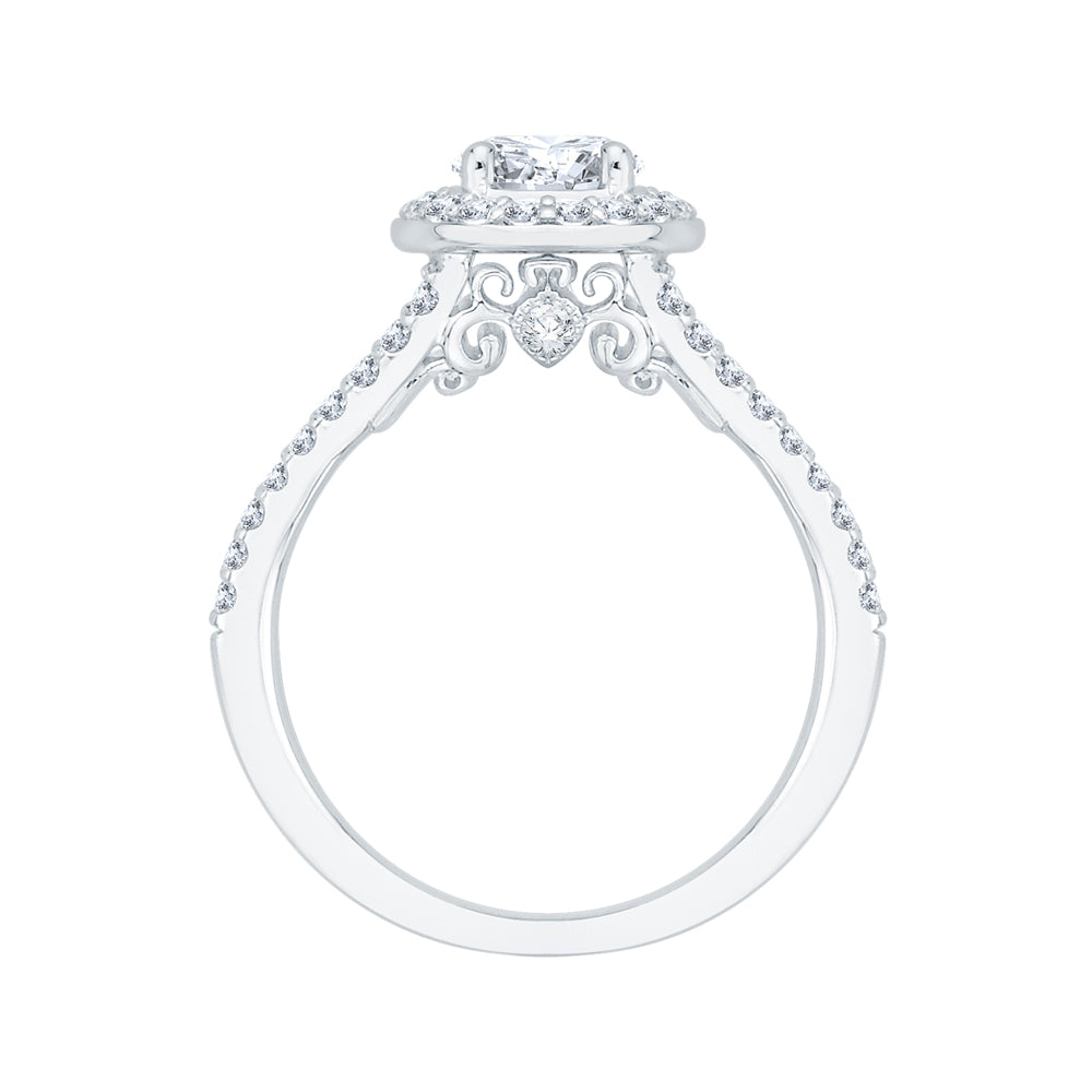14K White Gold Round Diamond Halo Engagement Ring with Split Shank