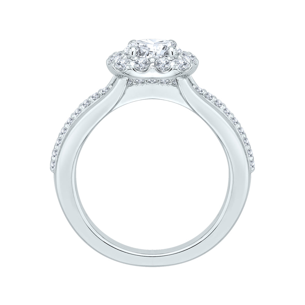 14K White Gold Round Diamond Halo Engagement Ring Set with Split Shank