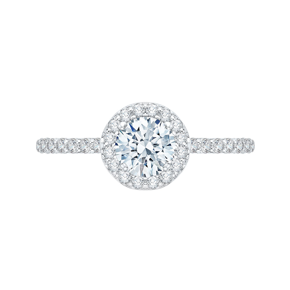 14K White Gold Round Cut Diamond Halo Engagement Ring