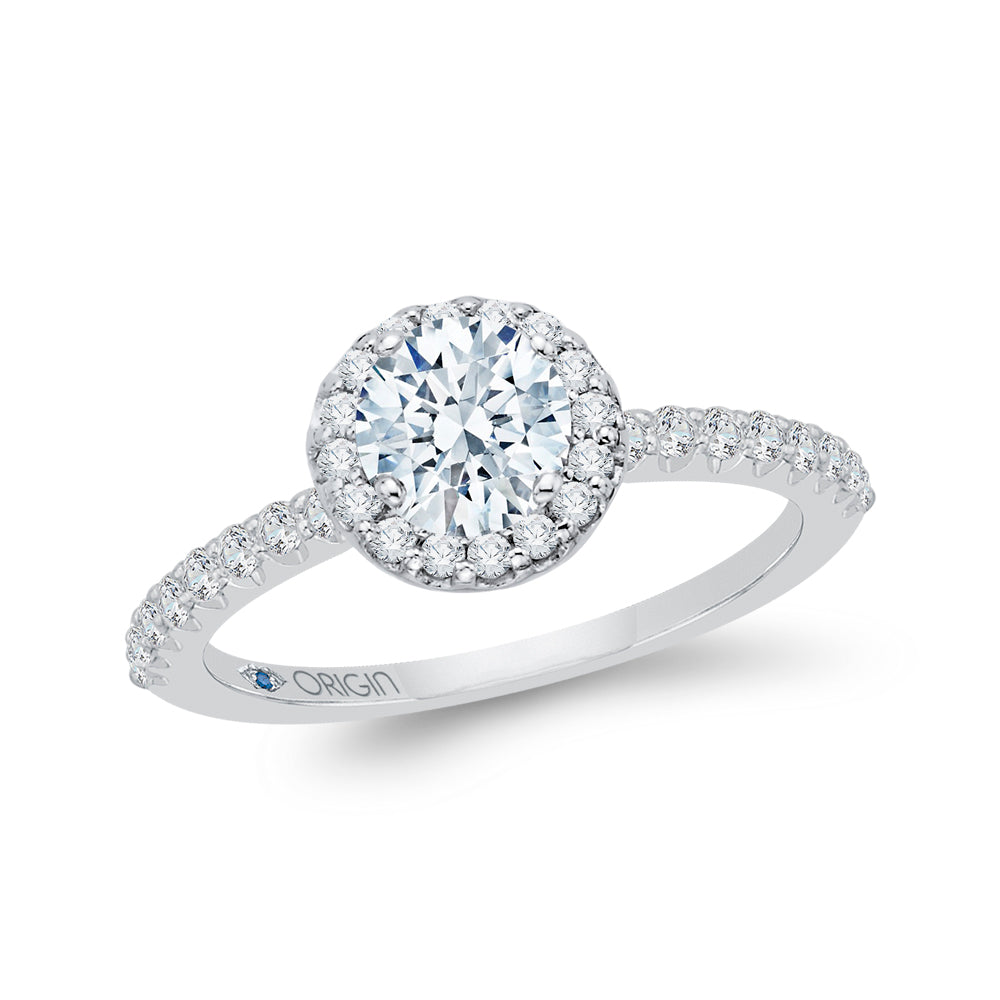 14K White Gold Round Cut Diamond Halo Engagement Ring