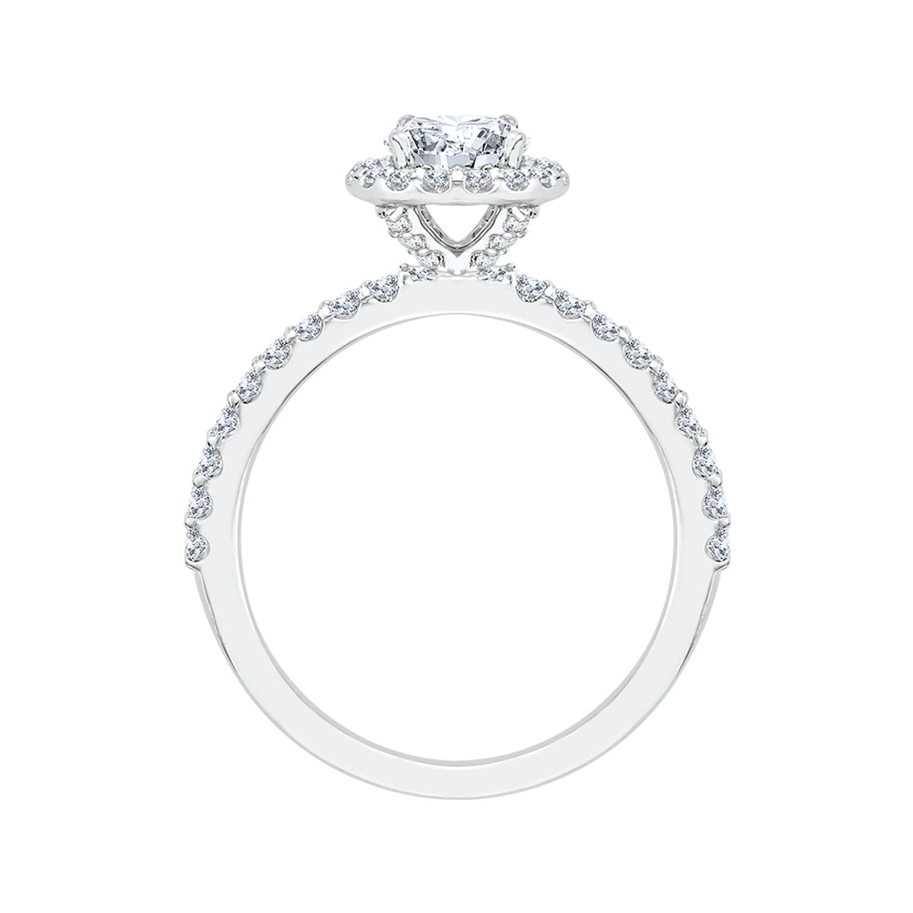 14K White Gold Round Cut Diamond Halo Engagement Ring