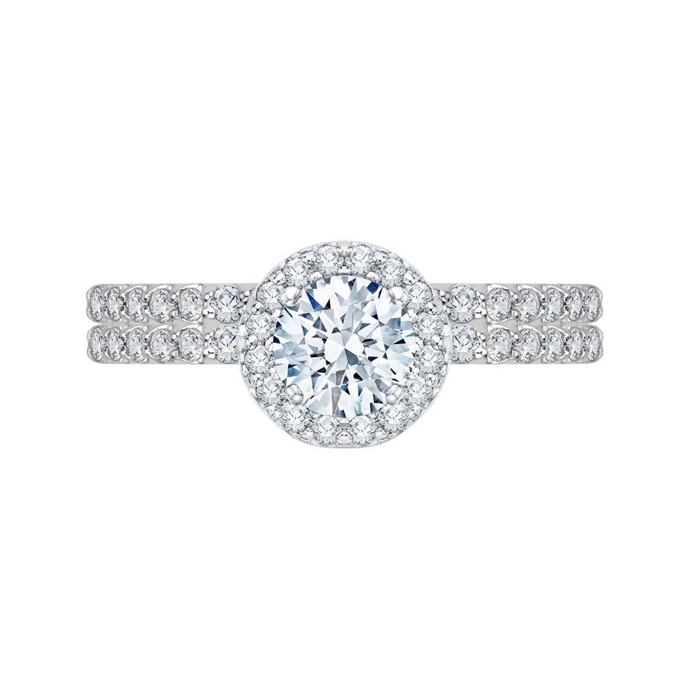 14K White Gold Round Cut Diamond Halo Engagement Ring