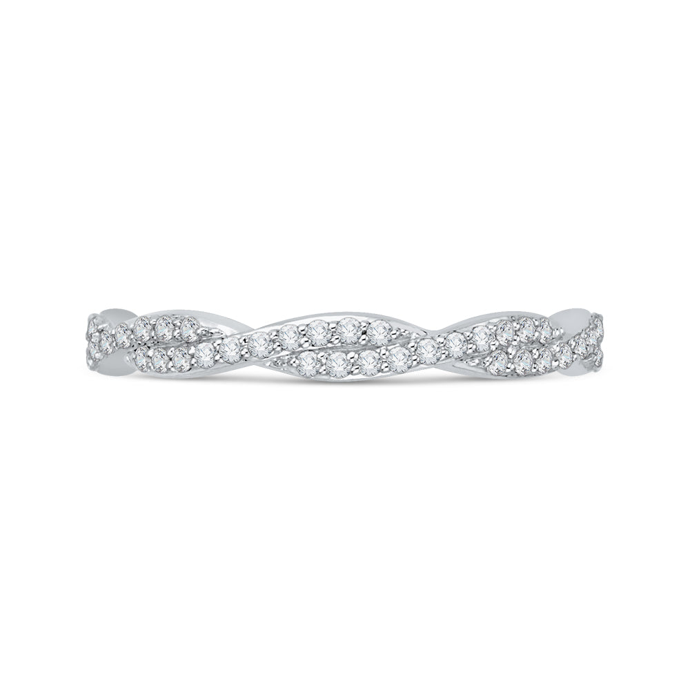 14K White Gold Round Diamond Criss-Cross Wedding Band