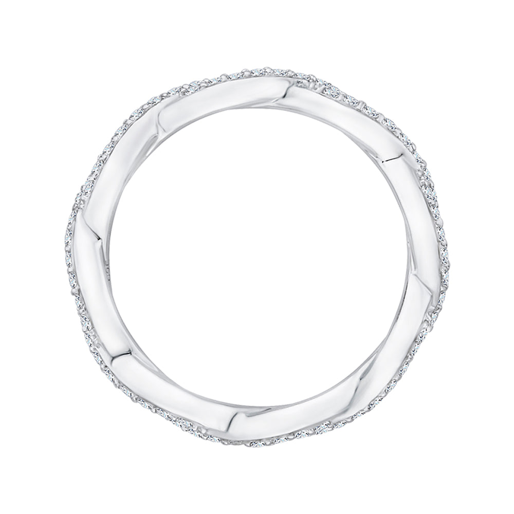14K White Gold Round Diamond Criss-Cross Wedding Band