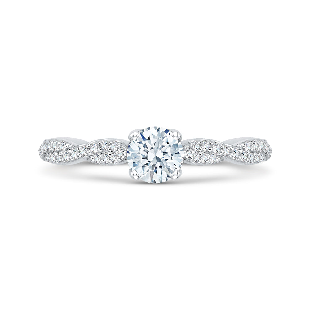 14K White Gold Round Diamond Floral Engagement Ring